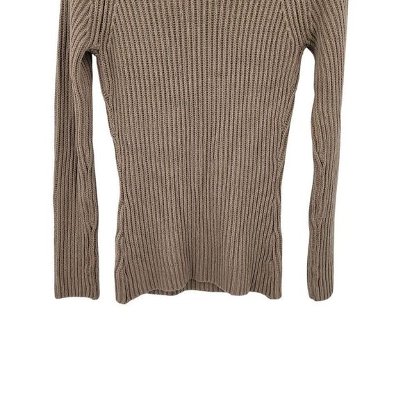 90s EAC Womens Cold Shoulder Ribbed Knit Sweater Sz S Cotton Blend Neutral Tan - Picture 7 of 12